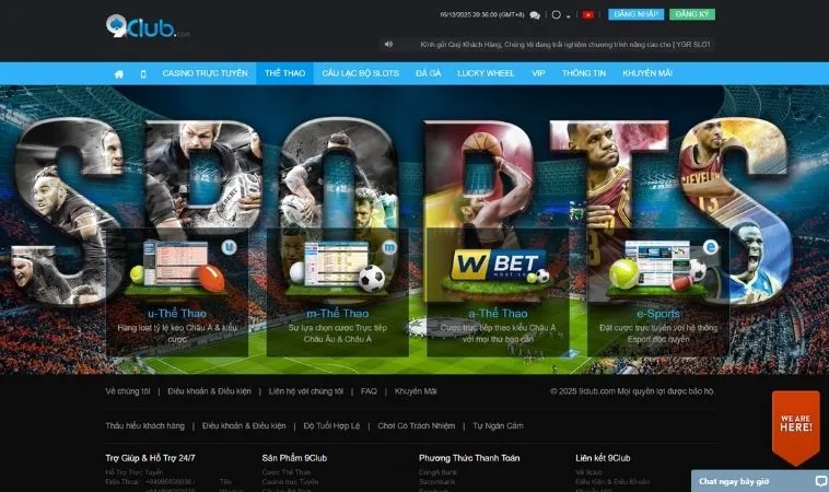 Sảnh Thể Thao 9Club thiết kế giao diện đẹp, ấn tượng