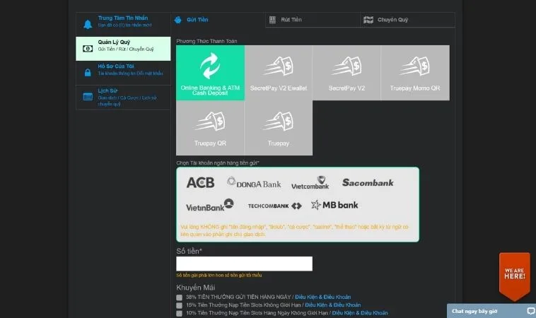 Giao diện nạp tiền 9Club